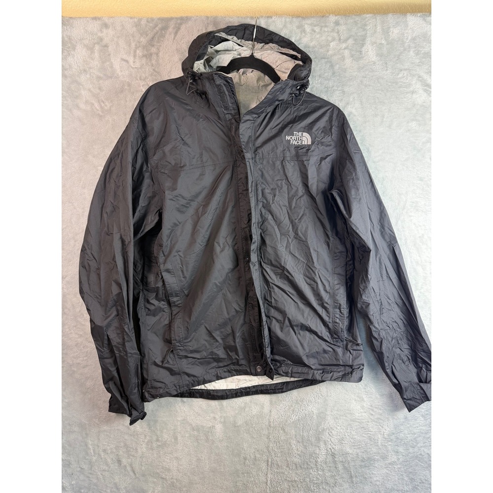 THE NORTH FACE Jacket Mens M Black HyVent 2.5L Hooded Rain Shell Flawed